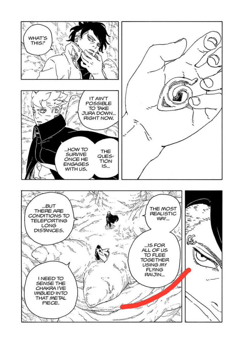 Okiru30_'s tweet photo. @GhostSixPath Aliás! Eu nem preciso te refutar, a obra faz isso. Mas é só você lembrar que, no arco da areia - tem essas páginas aqui.

E o Kawaki se teletransportou ao tocar no Boruto (ou Boruto tocar nele).

Se o Kawaki tivesse teletransporte por conta própria, o Boruto não diria isso: https://t.co/1rLD5jweqI