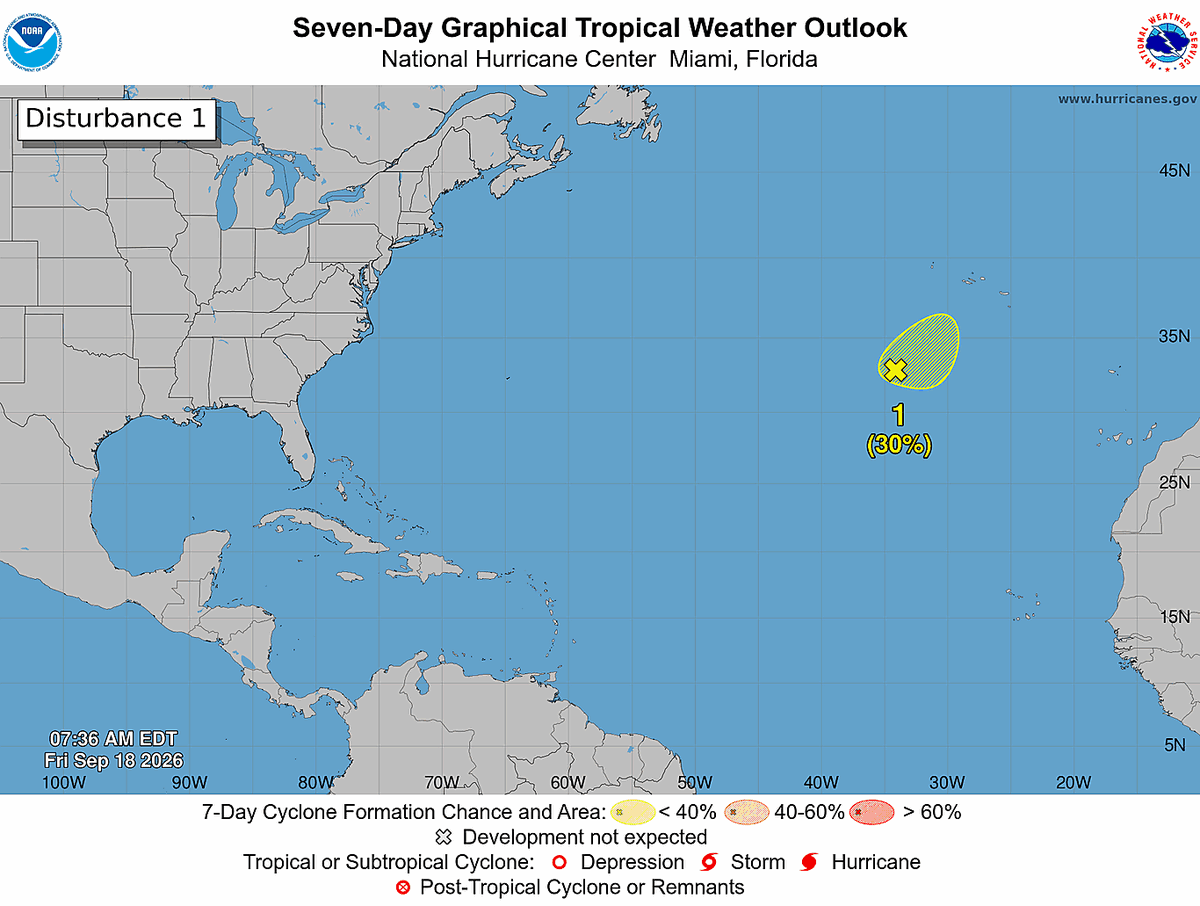 7 day tropcial weather outlook graphic on the disturbance. 