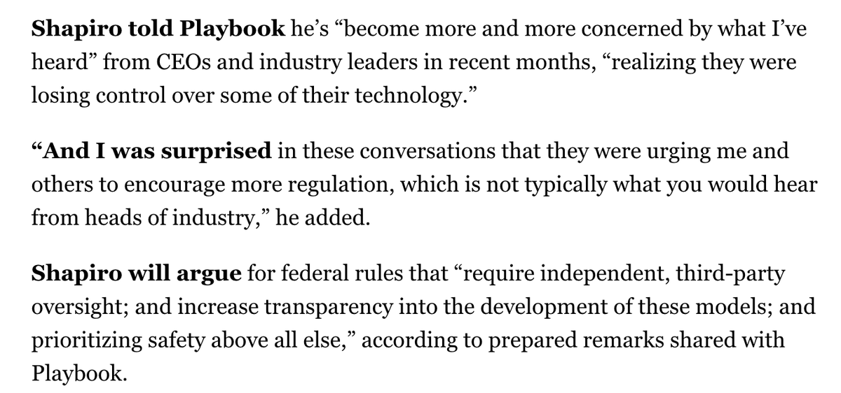 adamwren's tweet photo. What Shapiro told me Wednesday evening ahead of his big AI speech yesterday:

Via @playbookdc https://t.co/bqNv9kg0nT