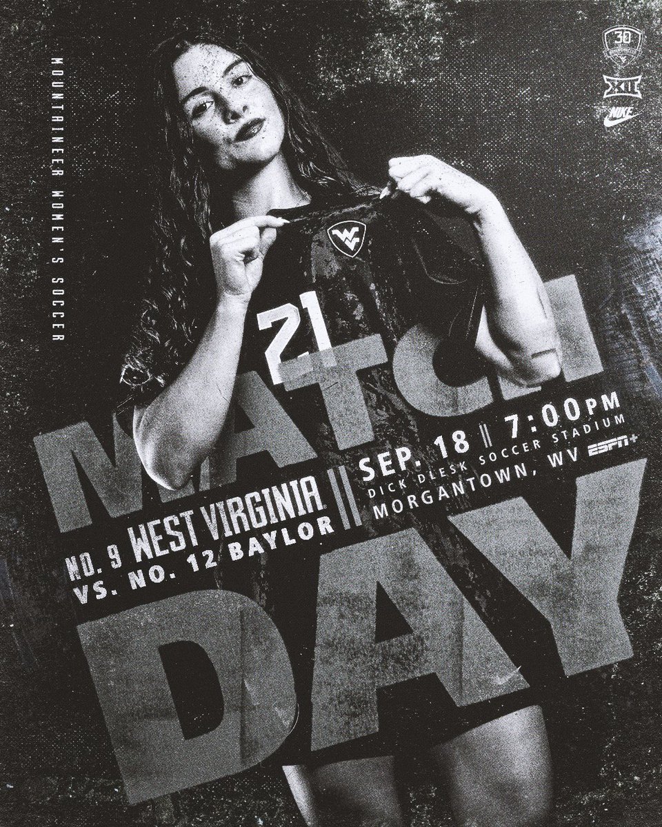 wvuwomenssoccer's tweet photo. Big matchup for the Big 12 opener 👏

⚽️ vs. No. 12 Baylor
📍 Morgantown
🏟️ DDSS
⏰ 7 p.m. ET
📺 ESPN+
📊 https://t.co/9tBEJkZhwC
🎟️ https://t.co/5xwtGdB0uU
⚫️ Coal Rush - wear black! 
🍻 Friday Night Happy Hour

#HailWV https://t.co/w929PvUhtk