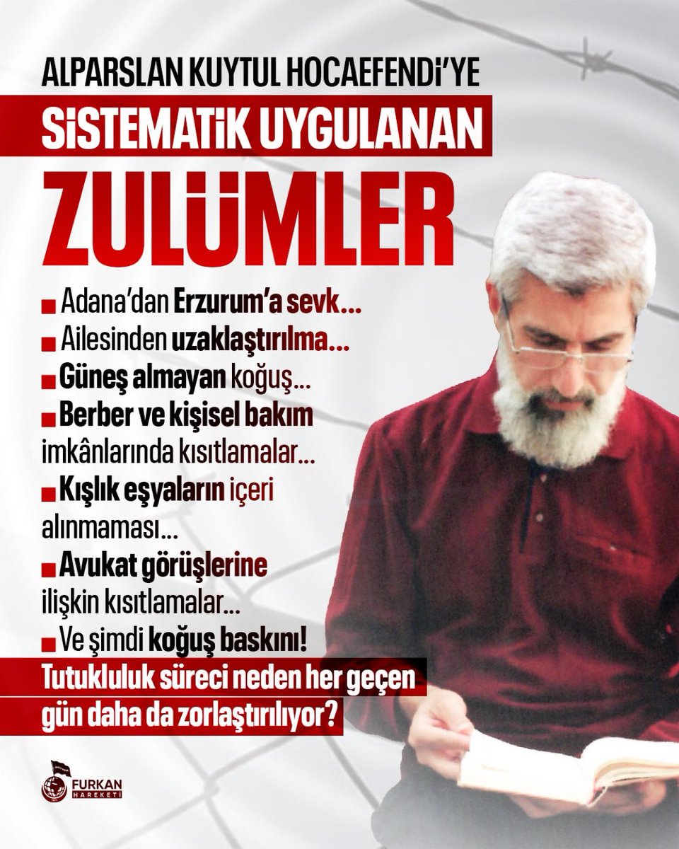 ManisaFh45's tweet photo. ALPARSLAN KUYTUL HOCAEFENDİ’YE SİSTEMATİK UYGULANAN ZULÜMLER!  

Tutukluluk süreci neden her geçen gün daha da zorlaştırılıyor?

https://t.co/1QqpfPsw6k…

#YargıEliyleZulüm
Dumlu1Nolu IşkenceEvi
AlparslanHocaya Ozgürlük https://t.co/8H87yo0I7L