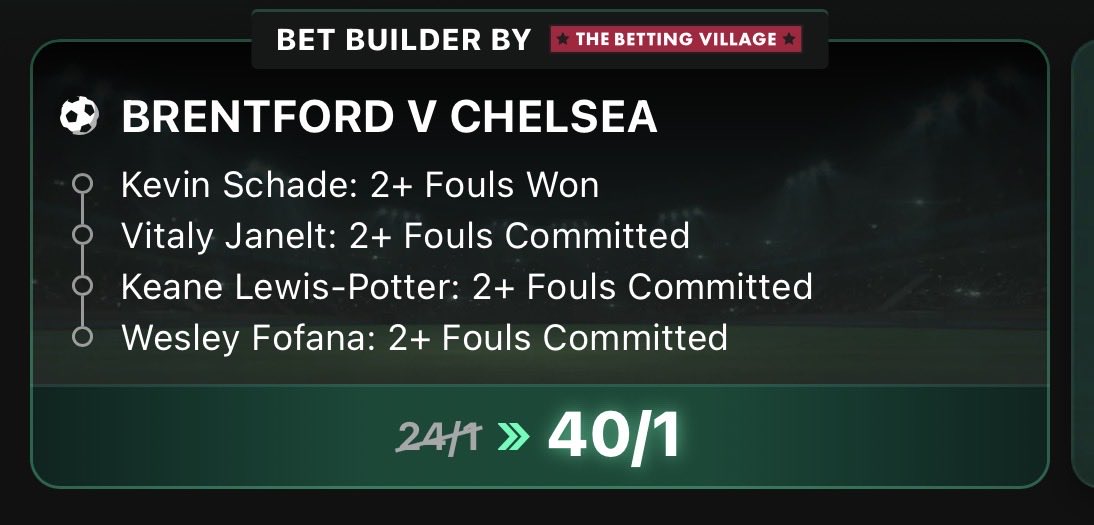 bettingvillage's tweet photo. 40/1 Brentford v Chelsea Boost 🤯

This is 12/1 in places! 😳

Load to your slip..

Here 👉🏼 https://t.co/KSE8ZRws4h

Price subject to change.

18+ gambleaware #AD T&amp;Cs apply https://t.co/a5GI5rfUT6