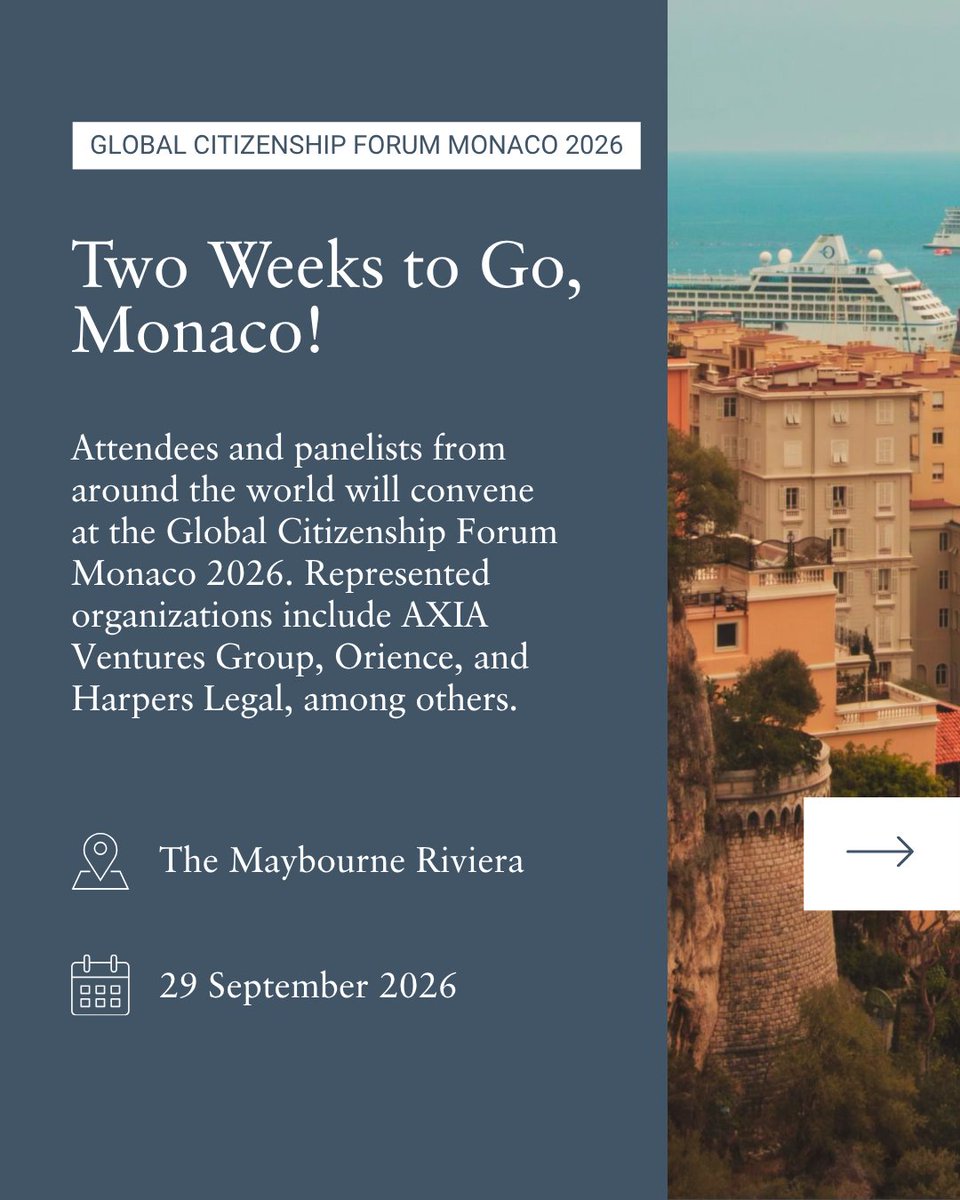HenleyPartners's tweet photo. Only a few days remain to confirm attendance.

Join Henley &amp; Partners in Monaco for an essential dialogue on lifestyle and legacy planning for internationally mobile families.

Visit https://t.co/xM7nDCu0dI to register now.

#GlobalCitizenshipForum #Monaco #HenleyPartners https://t.co/kuSGlGAJRs