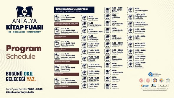KitapFuariAnt's tweet photo. 10 Ekim’de #16AntalyaKitapFuarı’nda kitapların sayfaları yeni hikayelere açılıyor!
Cam Piramit’te birbirinden farklı kitaplar ve yazarlar kitapseverlerle buluşuyor. 📖📚

🗓️ 2 – 11 Ekim 2026
⏰ 10.00 – 20.00
📍 Cam Piramit
#AntalyaKitapFuarı #BugünüOkuGeleceğiYaz https://t.co/nARsFwPCHn