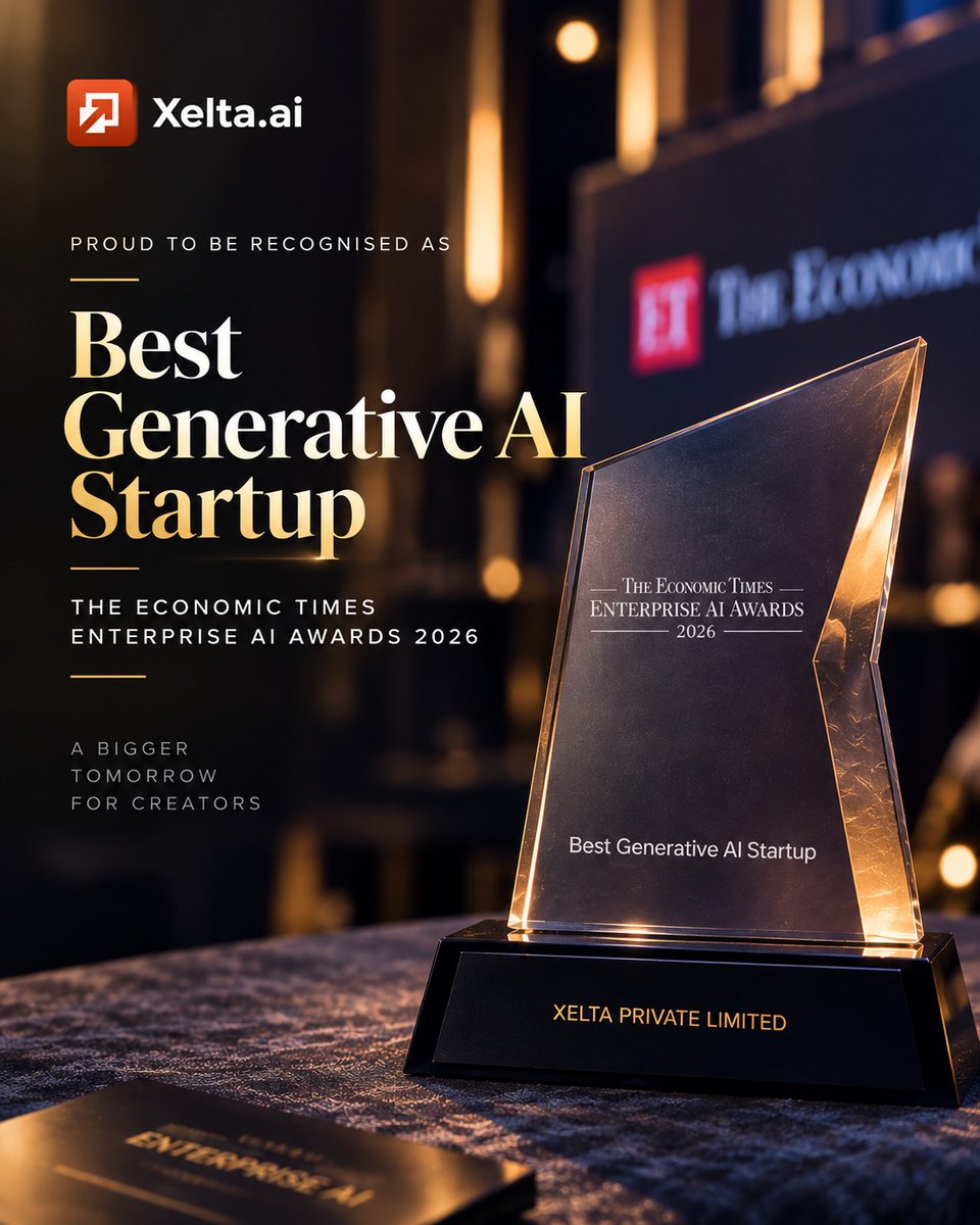 thexelta's tweet photo. A NEW AI MILESTONE 🚀

The future of creative technology is evolving, and we are proud to be a part of it.

https://t.co/nOP0MhbXgm has been recognised at The Economic Times Enterprise AI Awards 2026, celebrating our journey of building innovative AI-powered solutions.

#xeltaai https://t.co/vUnnqEqGN5