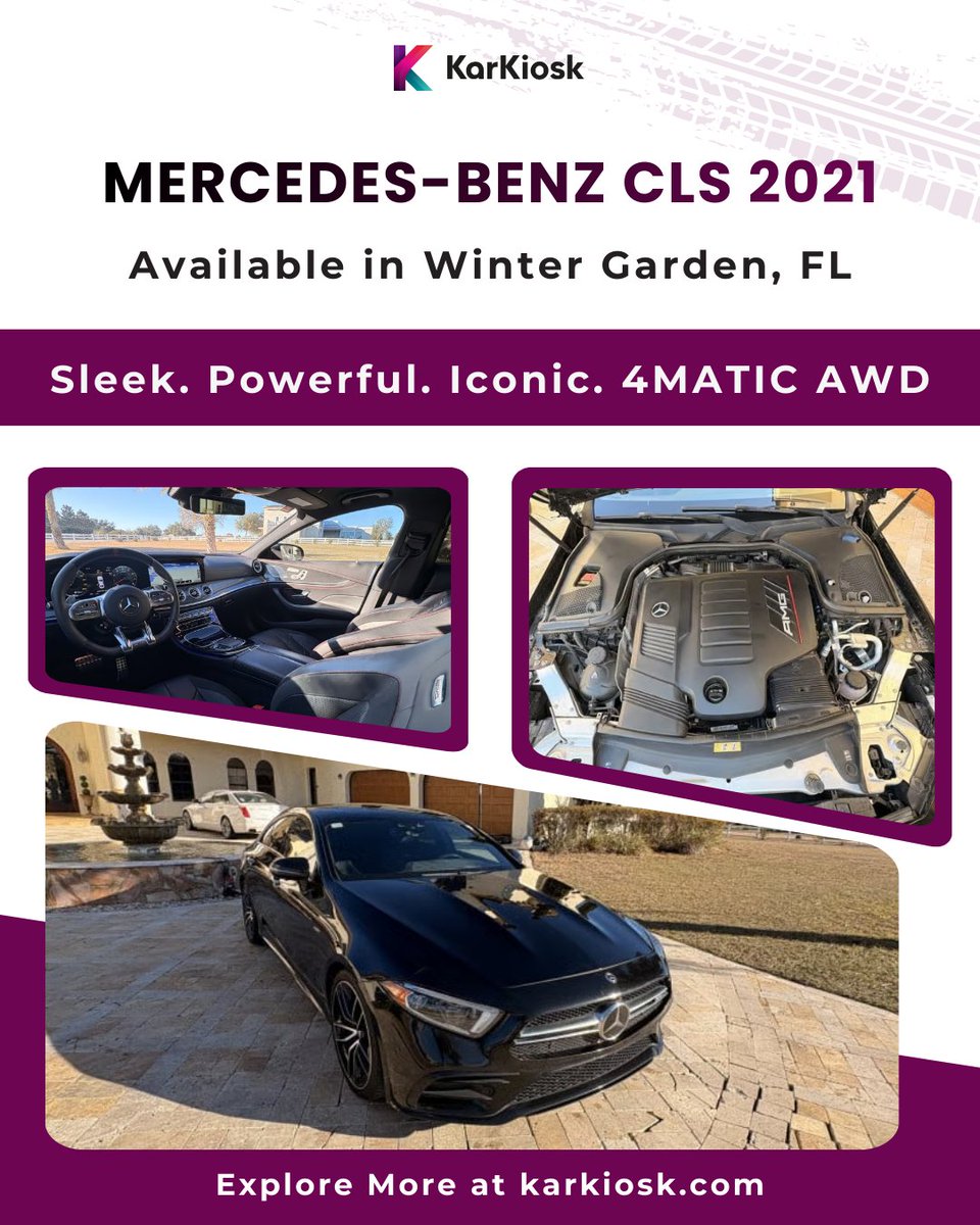Sundus_yusuf's tweet photo. Ready to elevate your drive? Own this stunning 2021 Mercedes-Benz CLS-Class in Winter Garden, FL. 3. 0L turbo inline-6, 9-speed automatic, 4MATIC AWD, 43, 838 miles. Exceptional condition. $49, 430. https://t.co/hoz3YT0rhc