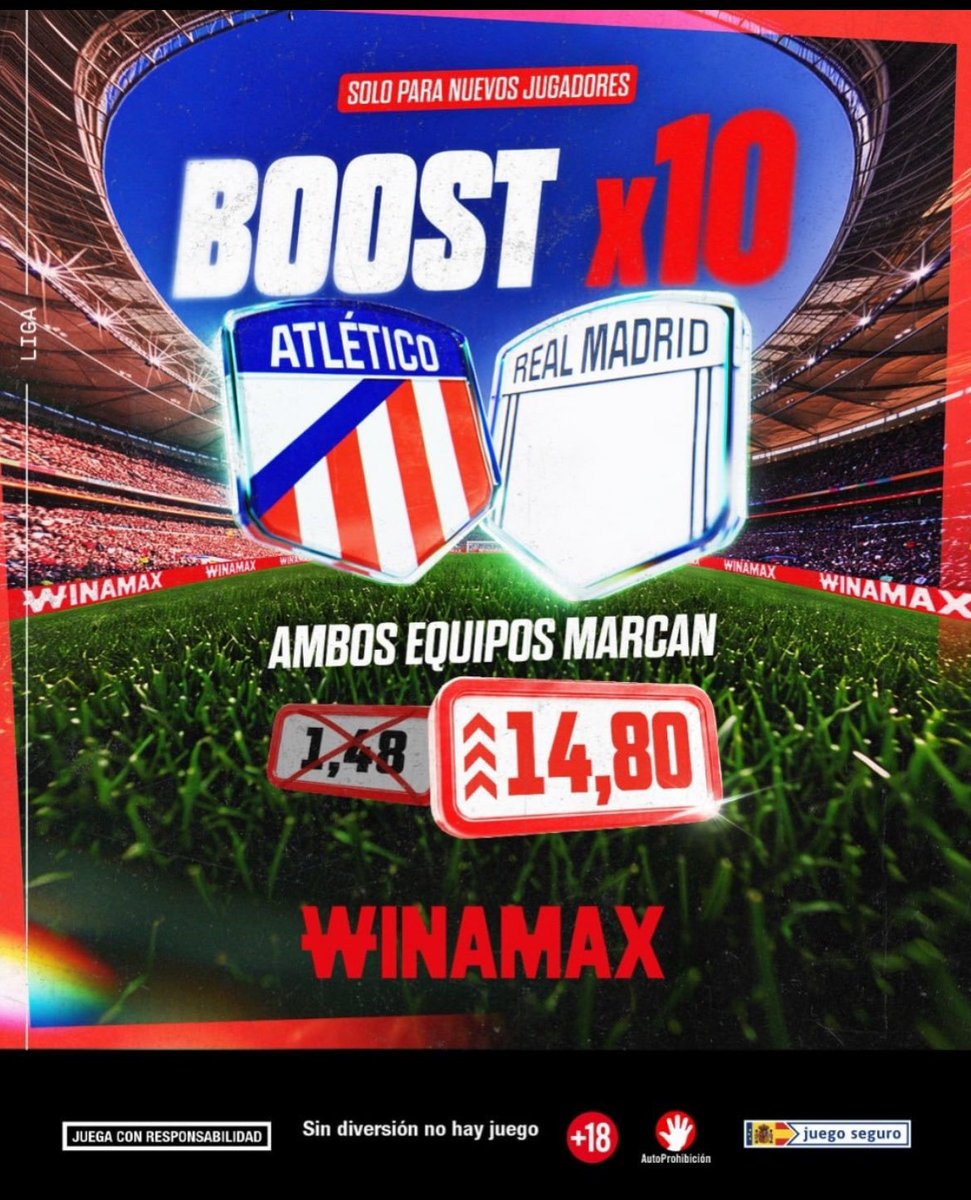 AlberrtoRM2's tweet photo. 🎁 OJO A ESTE BOOST X10 DE WINAMAX

Con sólo 10€ podrías ganar 148€ si ambos equipos marcan en el derbi.

ℹ️ Sólo para nuevos usuarios y con un primer depósito mínimo de 30€ para activar el boost.

Os dejo el link por aquí: https://t.co/2C4lnOTaik https://t.co/9Ib1qzQBWY
