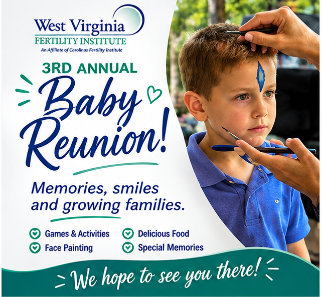 FertilityWV's tweet photo. The WVFI Baby Reunion is back! 
Join us for an afternoon filled with family, fun, games, and food.

Saturday, October 10, 2026
11:00 AM–2:00 PM
Coonskin Park – Riverside Shelter
375 Henry C Hoppy Shores Dr., Charleston, WV 25311

Please RSVP:
https://t.co/VcBE93Pakz https://t.co/8Cbo88SuKG