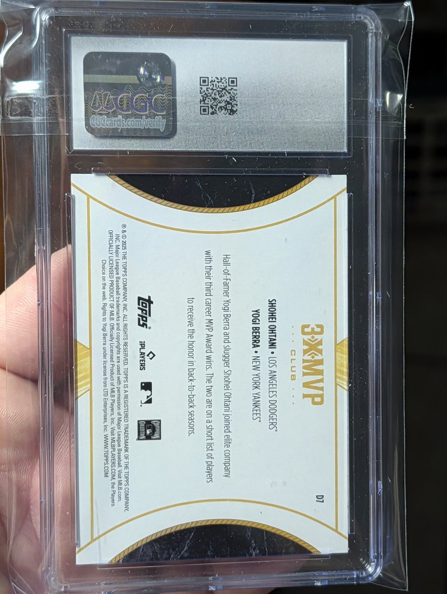 FF_Nemesis_00's tweet photo. Found a random Gems of the Game box at Walmart. Not a boat but not disappointed. 

2025 Topps Welcome to the Club 3x MVP Dual # D7 Shohei Ohtani / Yogi Berra - CGC 10 https://t.co/Nef66Qc4g9