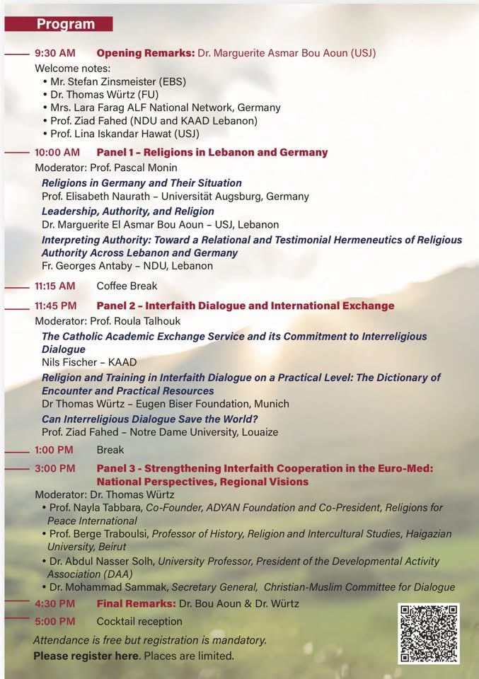 pascalmonin's tweet photo. 🎙️ Thrilled to be chairing the very first panel of this exceptional event! Religions Across Borders: Cultural and Academic Perspectives from Lebanon and Germany.
📅 Monday, Sept 21, 2026
📍 Building C, Human Sciences Campus (USJ).
@ofp_usj @USJLiban https://t.co/nuTQoq6e3s