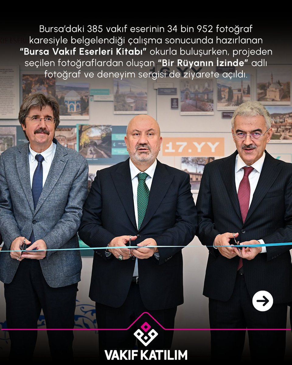 VakifKatilim's tweet photo. Vakıf Eserleri Envanter Projemiz kapsamında hazırladığımız “Bursa Vakıf Eserleri Kitabı” ile “Bir Rüyanın İzinde” fotoğraf ve deneyim sergisini özel bir lansmanda kamuoyuyla paylaştık.

385 vakıf eserini 34 bin 952 fotoğraf karesiyle belgelediğimiz bu çalışma, Bursa’nın kültürel hafızası için kalıcı bir kaynak oldu.

Bu değerli çalışmaya katkı sunan ve lansmanımıza katılan herkese teşekkür ederiz.

#VakıfKatılım