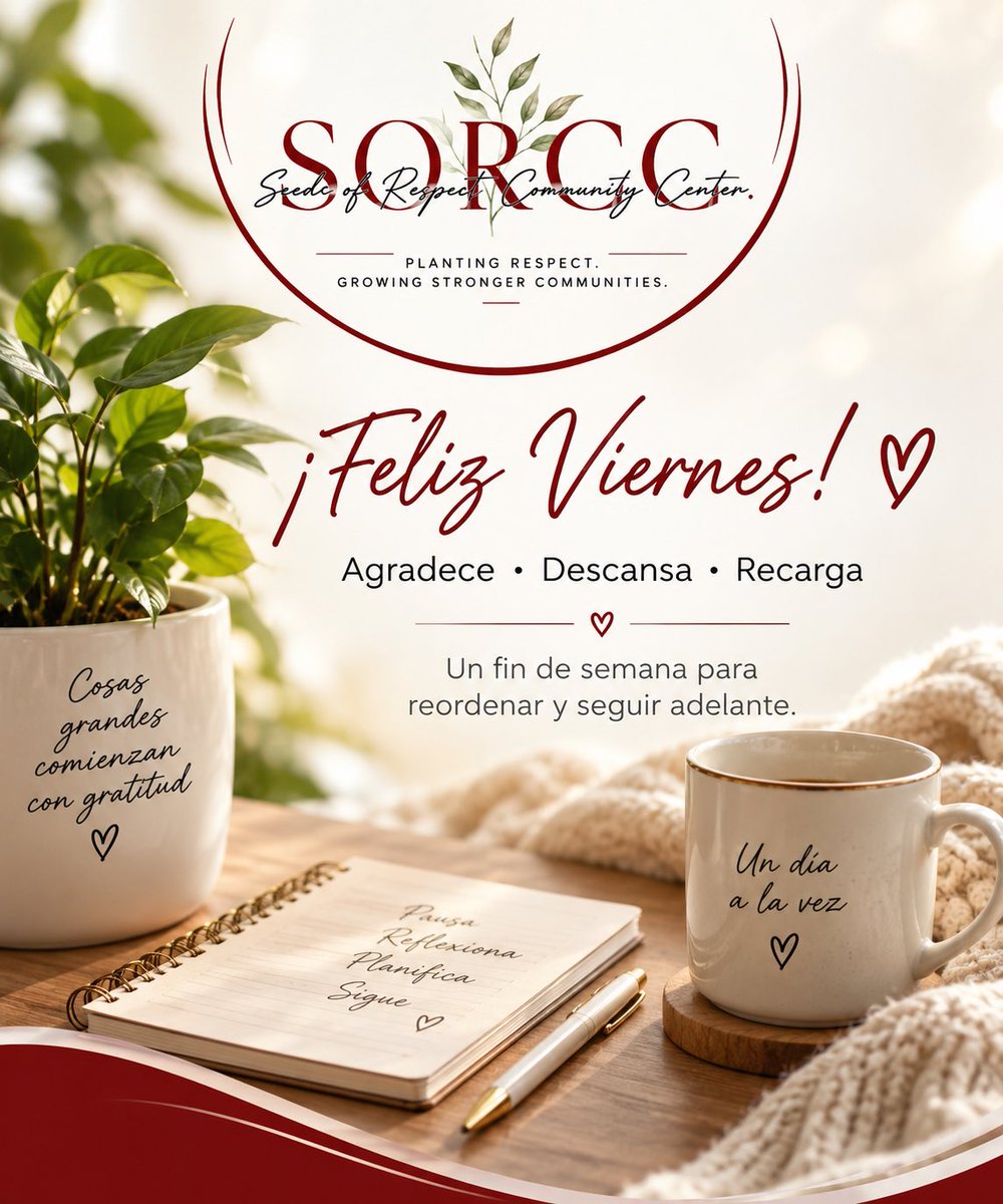SorccHouston's tweet photo. Feliz viernes! 🤍
Agradece lo vivido, descansa la mente y recarga el corazón.
Que este #findesemana te regale calma para reordenar tus pensamientos y comenzar de nuevo con #esperanza.

@SorccHouston Sembrando respeto. Cultivando #comunidades más fuertes https://t.co/9xE1v4vQ9m