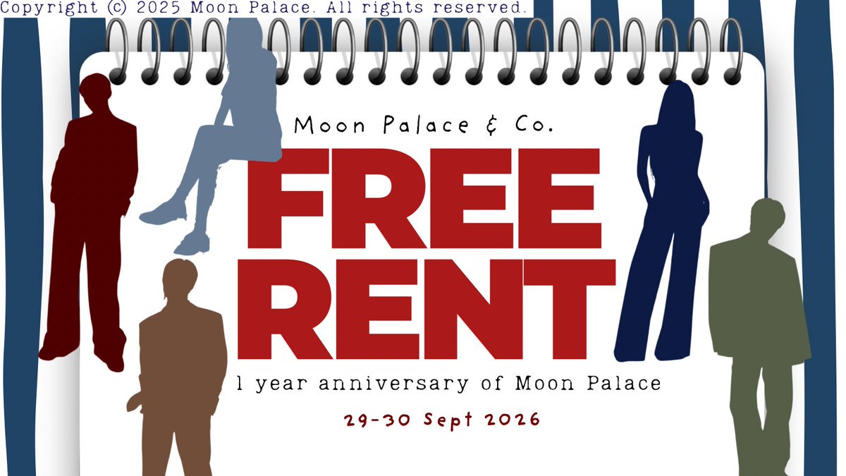 Shatterced's tweet photo. [REPOST WOULD BE APPRECIATED]

BREAKING NEWS: THE YEARBOOK IS OPEN!!
One year, countless names, and stories than we could ever fit between these pages. To celebrate Moon Palace’s 1st Anniversary, we're opening our doors for a very special FREE RENT EVENT. 🌤️ https://t.co/PkriiRawg2