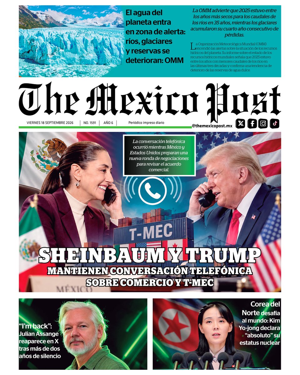 MexicoPost's tweet photo. #Portada de nuestra #EdiciónImpresa. Viernes 18 de Septiembre del 2026.
Nuestra #EdiciónDigital aquí ↓
https://t.co/c3Jj5ZCJFt https://t.co/0vXobKRvJH