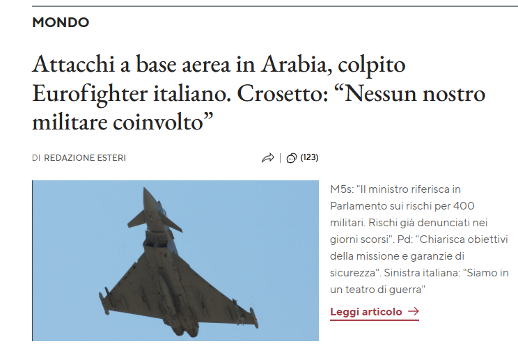 Moonlightshad1's tweet photo. L'Italia manda i suoi caccia da guerra a protezione del paese col record delle esecuzioni capitali e da dove è partito l'ordine di fare letteralmente a pezzi Jamal Khashoggi, giornalista e dissidente politico. https://t.co/q1cQmL0M7p