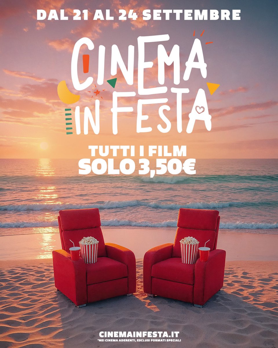 RBcasting's tweet photo. Torna Cinema in Festa. Dal 21 al 24 settembre tutti i film a 3,50 euro.

https://t.co/FvN6Lnxk7i https://t.co/QI950Cy6h1