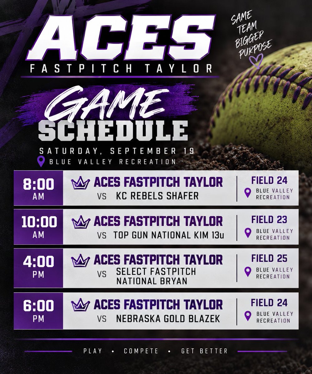 Cambrie2031's tweet photo. Fall ball starts tomorrow! 🥎💜 @acesfastpitch14 
Excited to get back on the field with my team and compete!

📍 Blue Valley Recreation
🗓️ Saturday, September 19

Let’s do this! 💪
#ClassOf2031 #AcesFastpitch #Softball #LHP #CenterField
@SoftballRecruit @TopGunEvents @Aces_SoftballKC