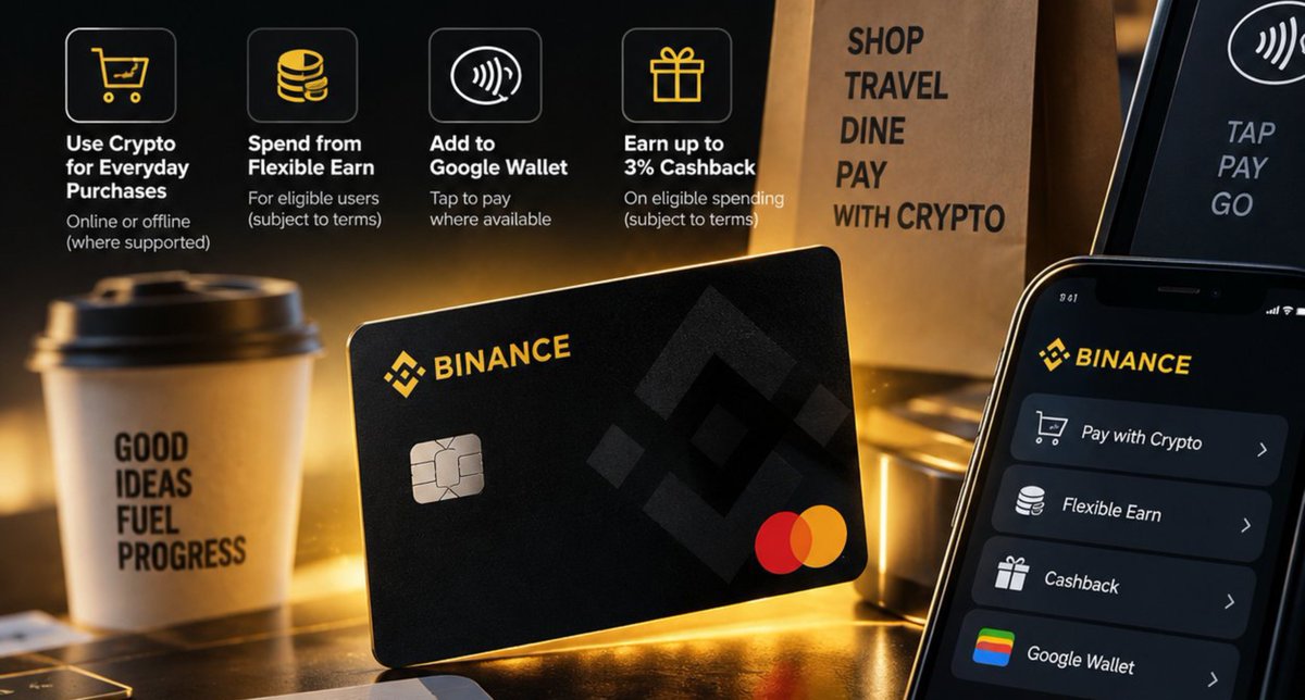 Jia_Lilly01's tweet photo. Guys Here's something many people don't realize about Binance Card 👀

For eligible users, it's not just a card  it's connected to the wider Binance ecosystem:

→ Draw from funds held in Flexible Earn
→ Up to 3% cashback on eligible monthly spending, subject to applicable terms
→ Everyday spending inside a familiar, trusted experience

Holding, earning, spending  one ecosystem, fewer steps.

Which matters more to YOU: cashback rewards or flexibility? 👇

Refer to the applicable Card terms and fee information. Always DYOR.

#Binance #BinanceAcademy #LearnWithBinance #BinanceCard