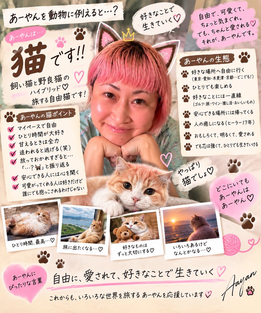 shiawaseayan's tweet photo. 最近、流行ってるやーつ😗

友達に
言われたからやってみたら
2種類、仕上がってきたーーー🐱💓

とにかく、、、
わたしは猫🐈...💓

自由ばっかり書かれてて笑った🤣
＆
いちを、わたしの顔だけど、、、😛 https://t.co/IniALd1Jnt