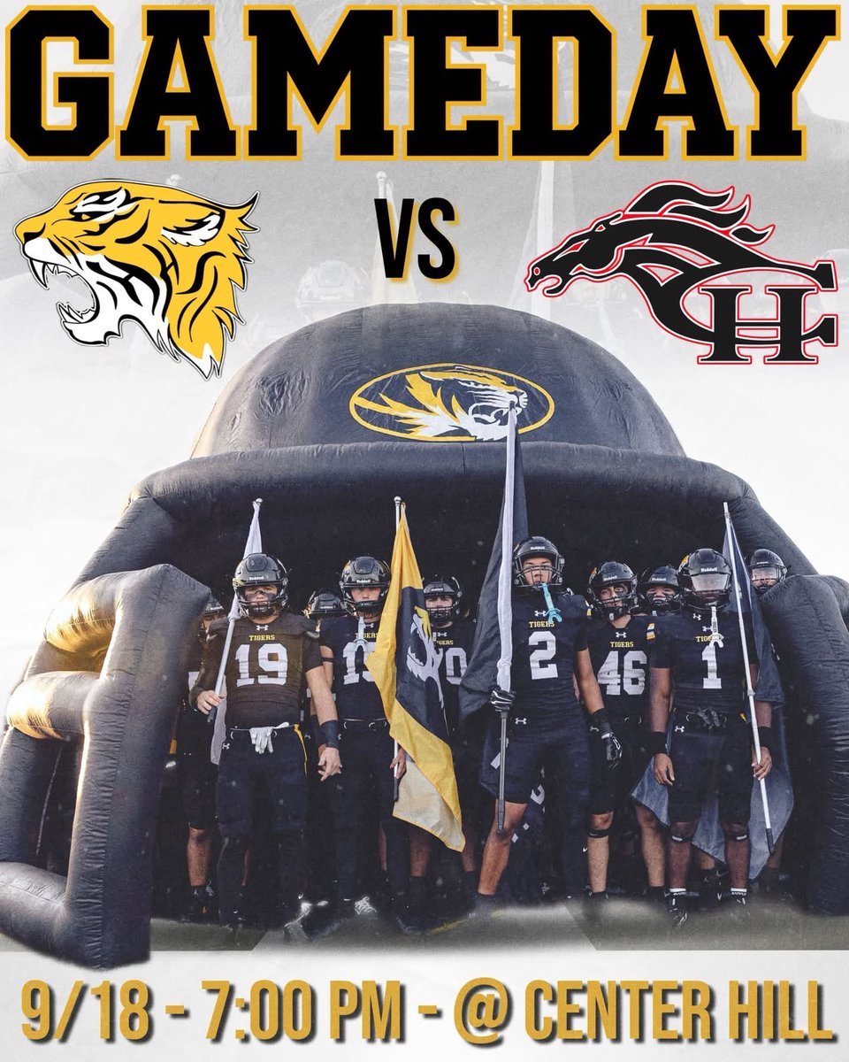 HHS_TigersFB's tweet photo. 🚨 GAME DAY! 🚨
The Tigers hit the road tonight as they travel to Center Hill to take on the Mustangs! Let’s show up and show out! #BUILD🐅 

🗓️ September 18, 2026 ⏰ Kickoff: 7:00 PM 📍 Center Hill High School
🎟️ https://t.co/BaesEdzUfV https://t.co/TSbRaiy4wX