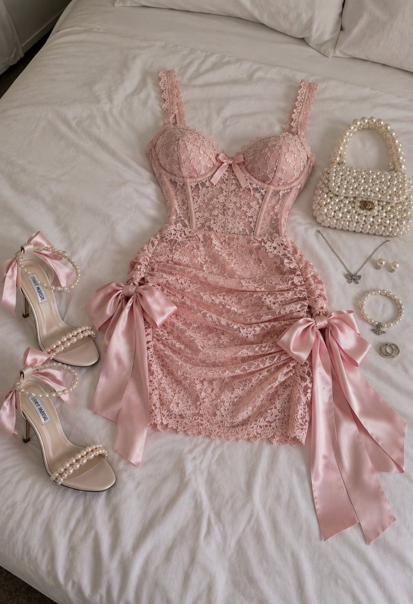 PinkPrivilege5's tweet photo. Pretty in pink 💕 lace, pearls &amp; bows. https://t.co/CVmLIJrJxD