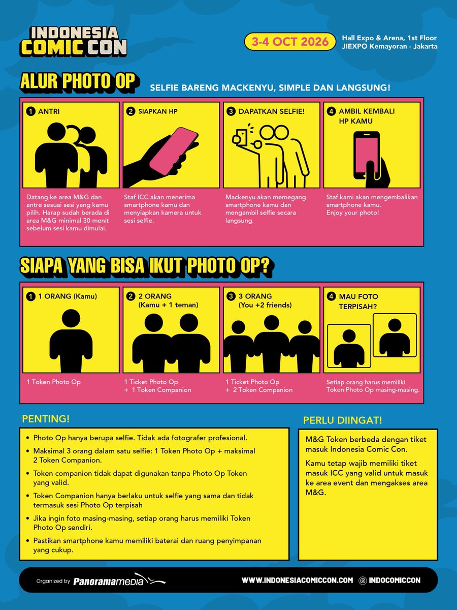 lost_in_zoro's tweet photo. #indocomiccon

Selfie with Mackenyu : 1.250.000 (plus 350.000 for each additional person)
Autograph : 1.000.000

Aq ingatkan kembali :
1. Utk ttd ada kemungkinan Macken sibuk ttd jd ga nengok sama sekali (jadi klo baperan jgn ambil ini ya)
2. Utk selfie yg ngejepret Macken, pake hape kalian. Tp inget ini bakalan secepat kilat, belum tentu bisa ngmg ya. Dia jg introvert, jgn harap dia chatty gitu yah 🙏

Sebelum beli harap dipikir baik2 krn ini harga ga murah. Jgn sampe kalian ngarep ketinggian ujung2nya kecewa n komplen 🙏 beri kesempatan utk fans beneran yg nerimo2 aja diapain juga 🤣