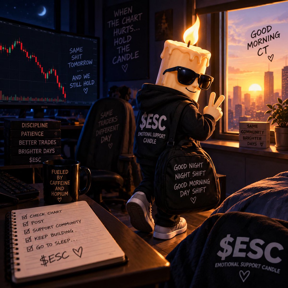ESCandleSOL's tweet photo. My shift is ending, somebody else’s is just starting 😂🕯️

Going to sleep while half of CT is waking up.

Keep the candle lit for me.

Let’s see where $ESC is when I wake up 👀🔥

Goodnight from the night shift.
Good morning to everyone clocking in. 🕯️

$ESC https://t.co/nYUYcDYST4