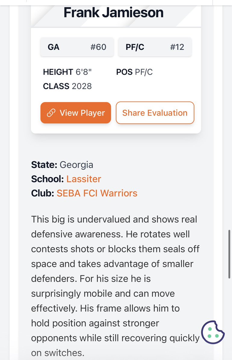 SEBARoundball's tweet photo. The stock of SEBA Warrior 2028 @FrankJamieson9 (6’8; Forward) continues to rise upward as he prepares for a big Junior season. Thank you @PrepHoopsGA for the recognition of this talented young man. https://t.co/kfGOV936WI