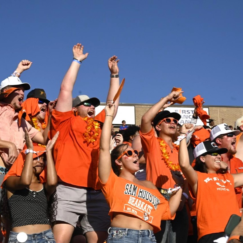 Fans cheering on the Bearkat Football Team at the first home game of the season.