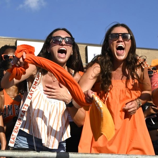 Fans cheering on the Bearkat Football Team at the first home game of the season.