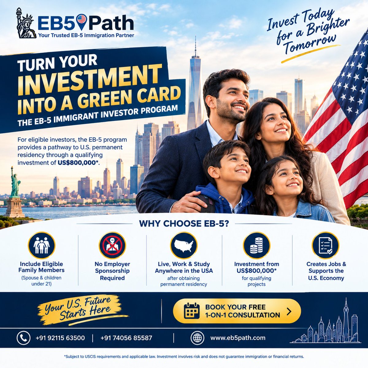 EB5Path's tweet photo. 𝐓𝐔𝐑𝐍 𝐘𝐎𝐔𝐑 𝐈𝐍𝐕𝐄𝐒𝐓𝐌𝐄𝐍𝐓 𝐈𝐍𝐓𝐎 𝐀 𝐆𝐑𝐄𝐄𝐍 𝐂𝐀𝐑𝐃
Looking for a pathway to U.S. permanent residency for yourself and your family?
The EB-5 #ImmigrantInvestor Program allows eligible investors to pursue permanent residency
🌐 https://t.co/7nq0Q2uEPg
#EB5Visa https://t.co/1h4l0mNswJ