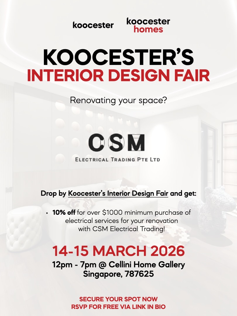 Nidaergen6's tweet photo. Renovating your home? Join Koocester’s first Interior Design Fair for expert advice, Feng Shui consultations, exclusive deals, prizes, and inspiration. 14–15 March 2026, 12PM–7PM, Cellini Home Gallery, Singapore. https://t.co/Tbh85ZLz9C