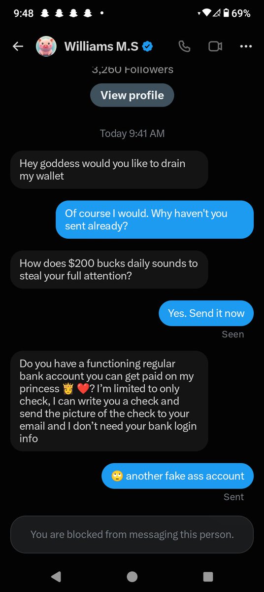 Dippysfeet's tweet photo. Just because they have a blue check, lots of followers and a long time account it doesn't mean they aren't scammers 🙄
#fakepigs #findom #findomdrains #finsub https://t.co/0IqH1HpIo3