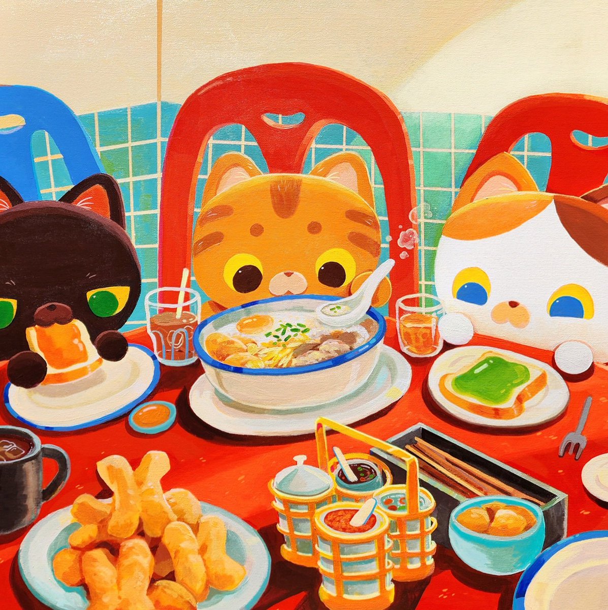 meibelease's tweet photo. Hi hi,  I'm MEimo, my work usually inspire by everyday simple Thai environment but I want to make it more special through these three cat, hope you will love them~😊 https://t.co/ytozKsz4Ti