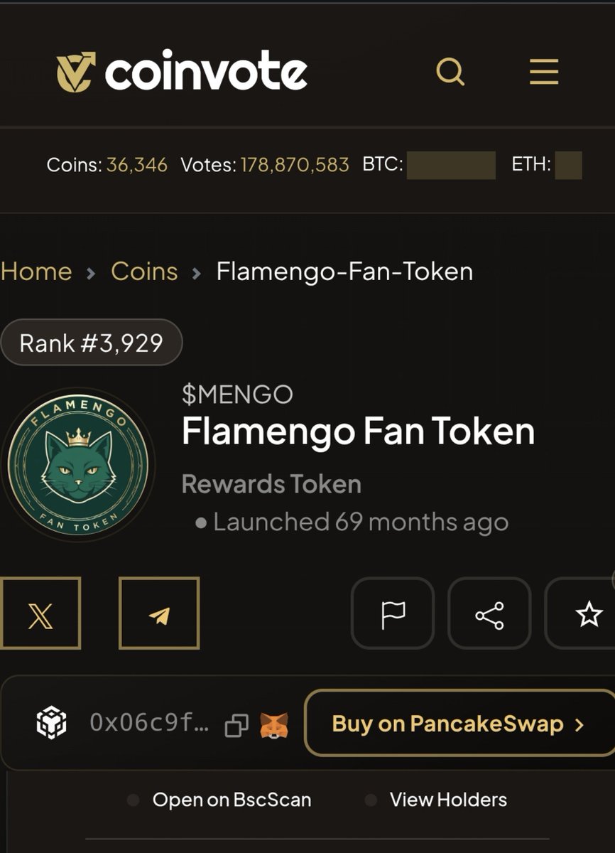 Flamengocat's tweet photo. Another step forward for $Mengo 👑😺

Mengo is now listed on CoinVote 

Slowly Building visibility, one step a time. https://t.co/uUt1uhBqNl
