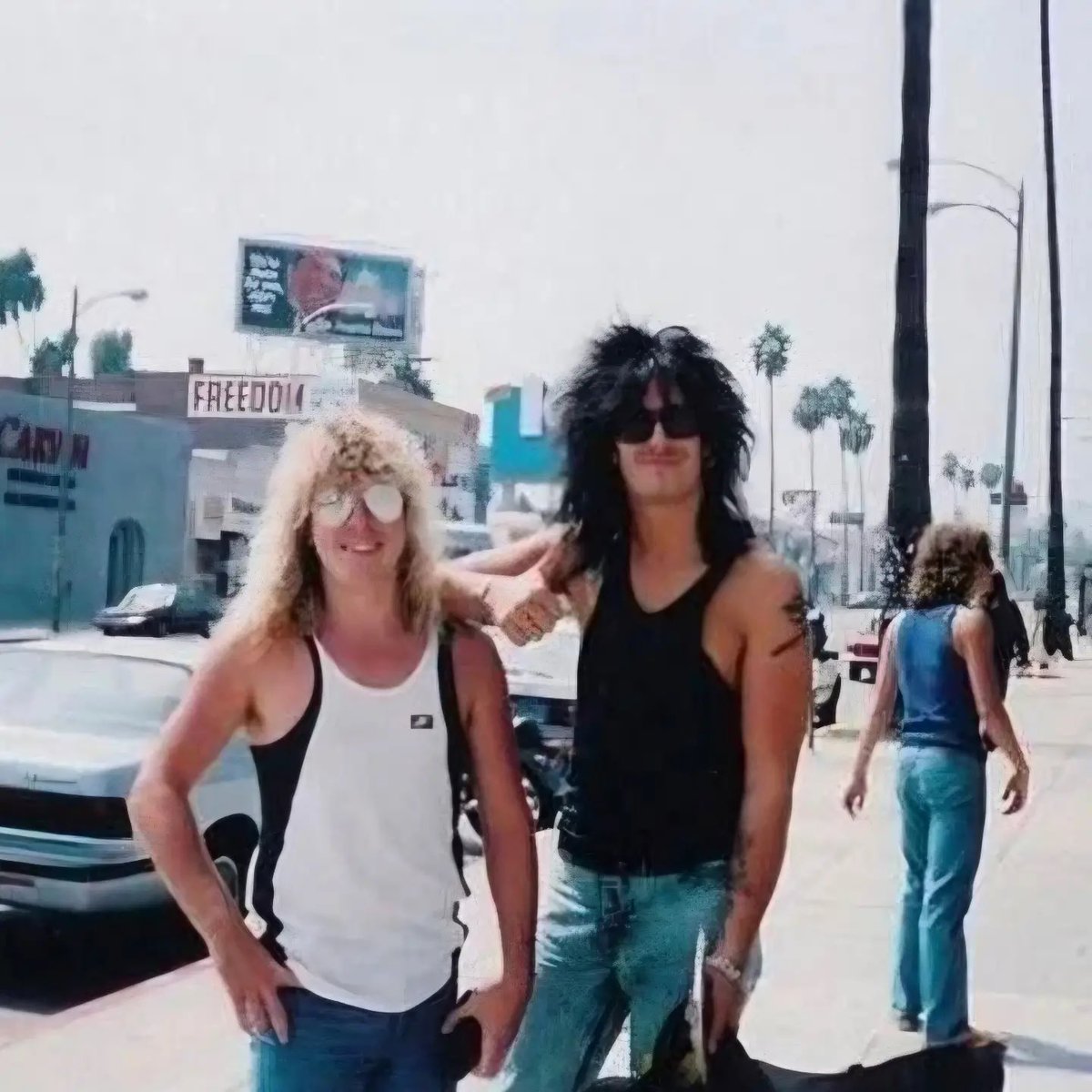 historyrock_'s tweet photo. Nikki Sixx, bassist for Mötley Crüe, and Steven Adler, drummer for Guns N' Roses, photographed around 1987 in Los Angeles.

Those were the days! https://t.co/un04vlsdLU