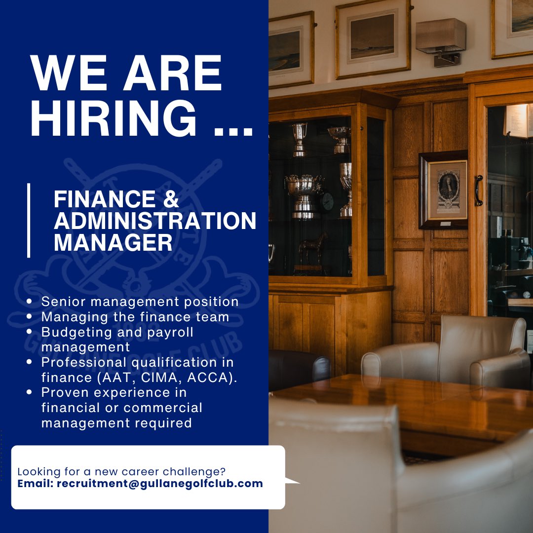 GullaneGolfClub's tweet photo. Job Opportunity: Finance &amp; Adminstration Manager

We are now recruiting for the role of Finance &amp; Administration Manager, who will play a central role in the successful operation of the Club on our senior management team.

Interested? Find out more: https://t.co/LAl9eyae7D https://t.co/5cnfQN7ktI