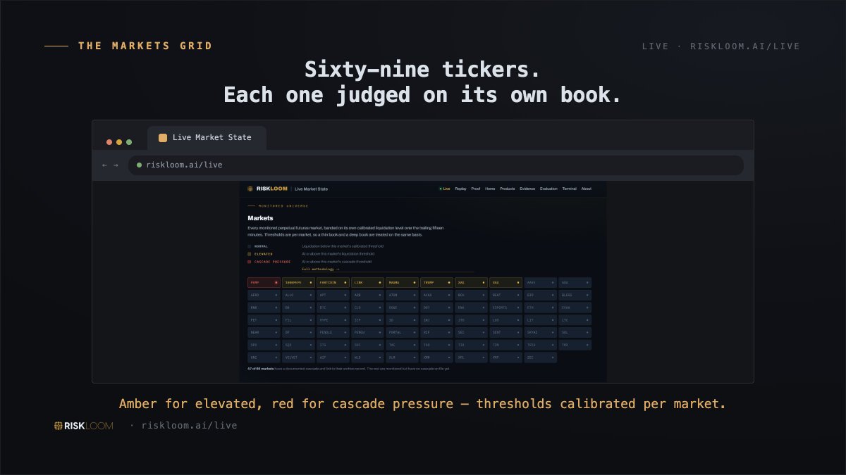 janeriskloom's tweet photo. Every monitored perp is calibrated to its own liquidation level—not one universal threshold.
Thin or deep books, same basis. 47 of 69 have documented cascades linked to archive records; the rest are watched, not flagged, until one occurs.
#DataIntegrity #RiskManagement https://t.co/7K1BQEkzHa