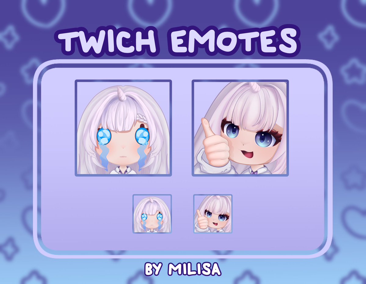 Milissanna's tweet photo. Okay, these two turned out WAY too cute ✨

Two stickers from the set are finally finished!
Here’s a little showcase before I reveal the rest 💙
#VTuberArtist #VTuberEmotes https://t.co/QheWfYsPkF