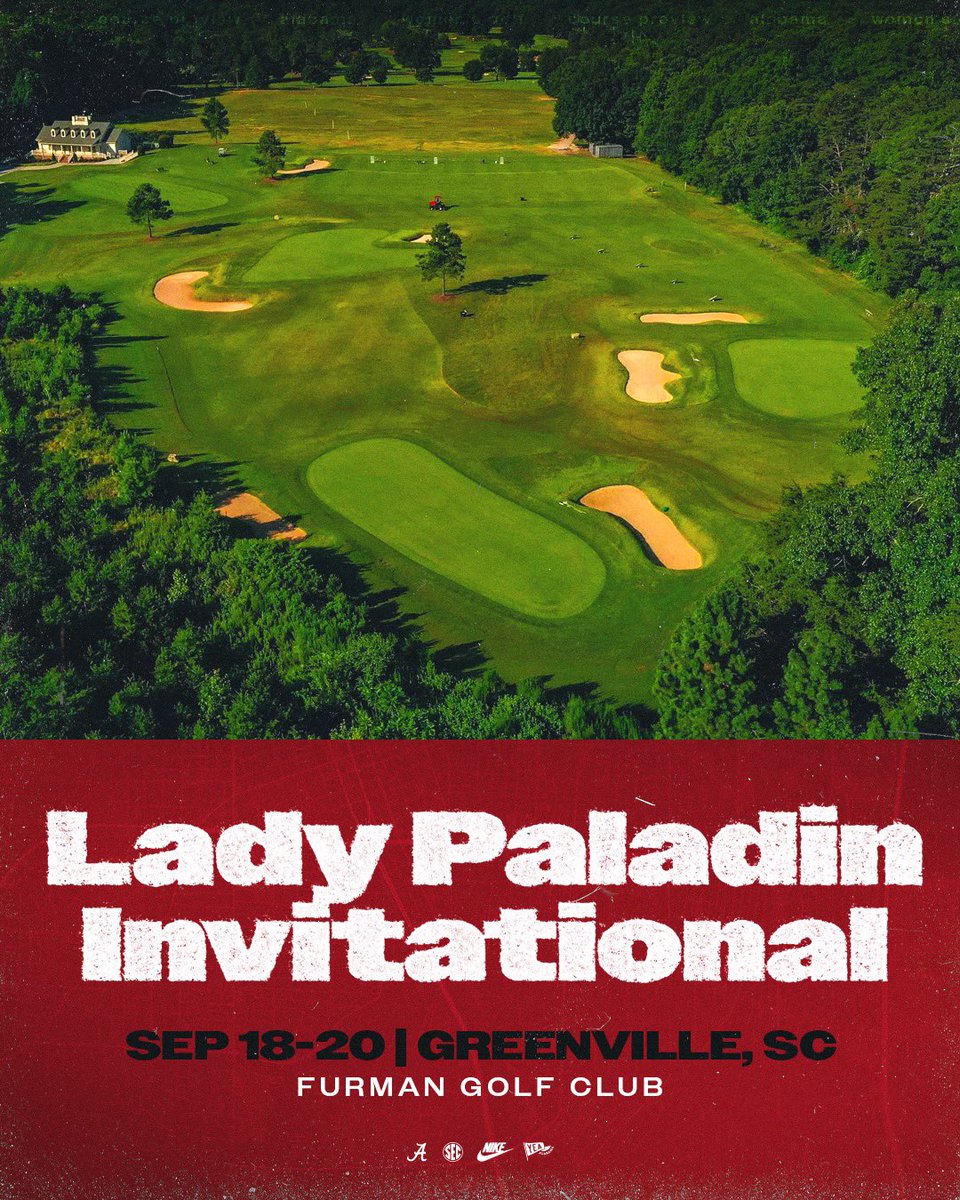 AlabamaWGolf's tweet photo. The Crimson Tide is back in action! Ready to tee off at the Lady Paladin Invitational!  #RollTide

📊: https://t.co/sVlBF0YHAK https://t.co/LCgLpbKfmq