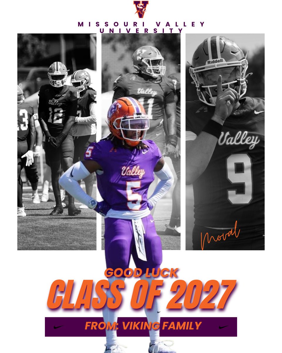 CoachMJohnson0's tweet photo. Good luck to the Class of 2027! 🧡💜

Your time is NOW. Go make your mark! 🏈🔥

🎥 DROP FILM BELOW ⬇️
🎟️ INVITES ARE OPEN for VALLEY EXPERIENCE DAY — come check out campus, meet the VIKING family, and experience a GAMEDAY at Missouri Valley University!

Your journey starts here. #ValleyWillRoll #MVU #ClassOf2027