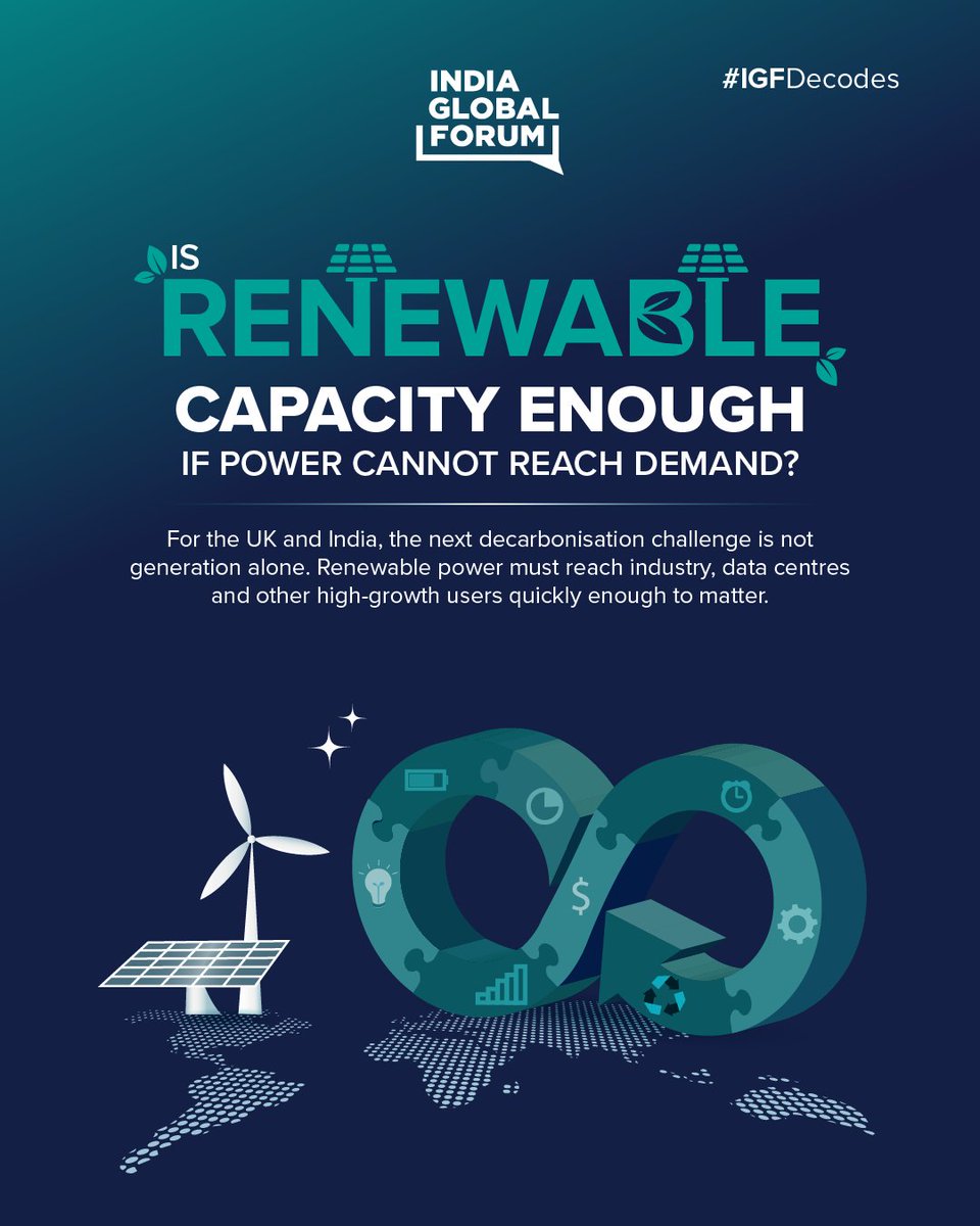 IGFupdates's tweet photo. 1/2: Renewable capacity is growing, but can the grid move fast enough to deliver it where demand is rising?

As power demand from industry, data centres and other high-growth users accelerates, the conversation is shifting from how much clean energy we can generate to how quickly we can bring it to where it is needed.

At UK India Week 2026, Phil Caldwell, CEO of Ceres (@CeresPower), highlighted why “time to power” is becoming a critical factor in the next phase of the energy transition.