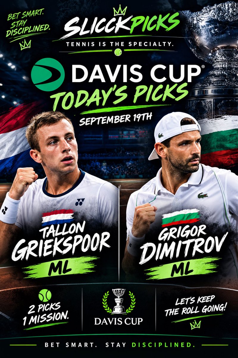 SlicckMotiv's tweet photo. 🎾 DAVIS CUP PICKS 🎾

🇳🇱 Tallon Griekspoor — ML 🔒
🇧🇬 Grigor Dimitrov — ML 🔒

2 PICKS. 1 MISSION. 😤🎾

TENNIS IS THE SPECIALTY. 👑🎾

Bet Smart. Stay Disciplined. 🔒💰

#SlicckPicks #DavisCup #TennisPicks #Tennis #FanDuel https://t.co/8pkqLNrIIm