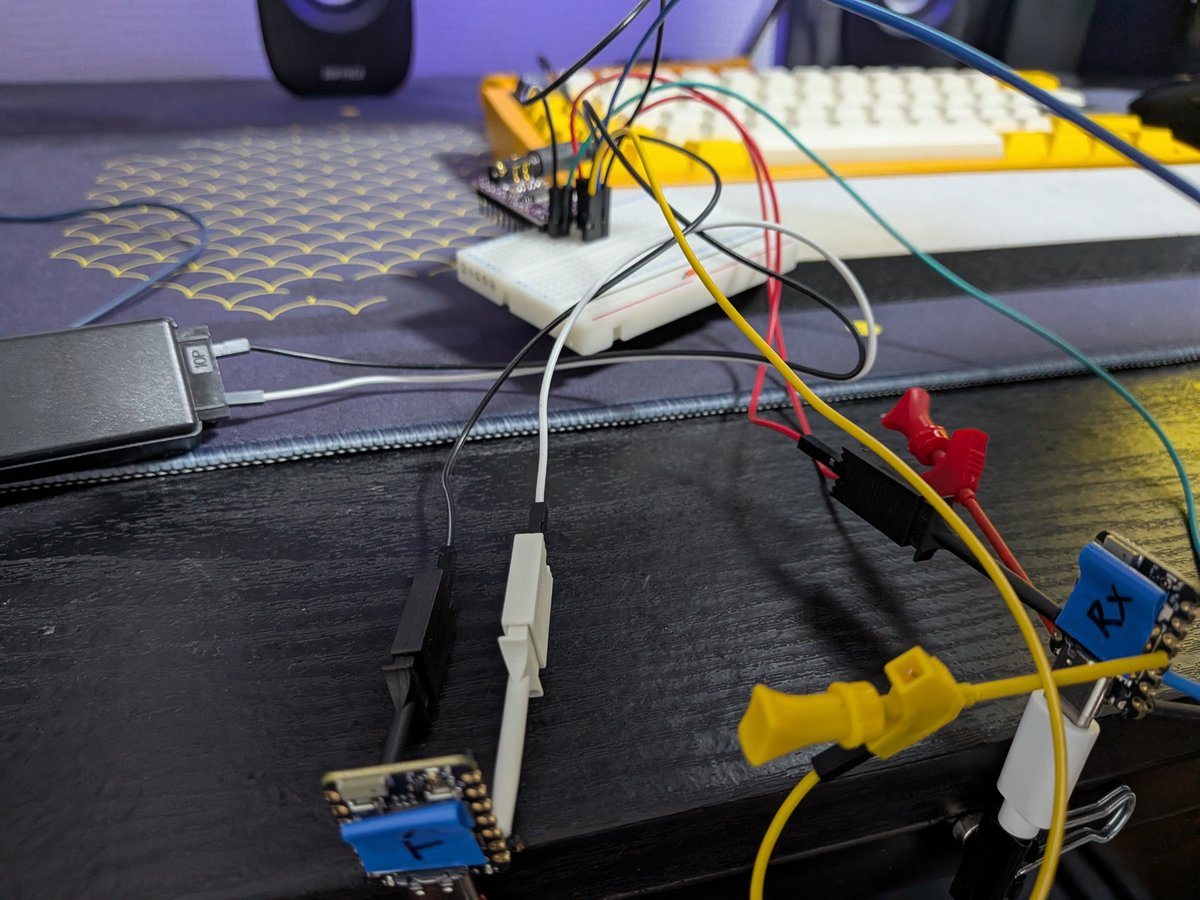 fairladyxy's tweet photo. ぐちゃぐちゃだが、nrf54l15で2.4GHzで音声が飛ばせそう。遅延0.66ms、ほんとか？ https://t.co/Q3bLTxZDR0