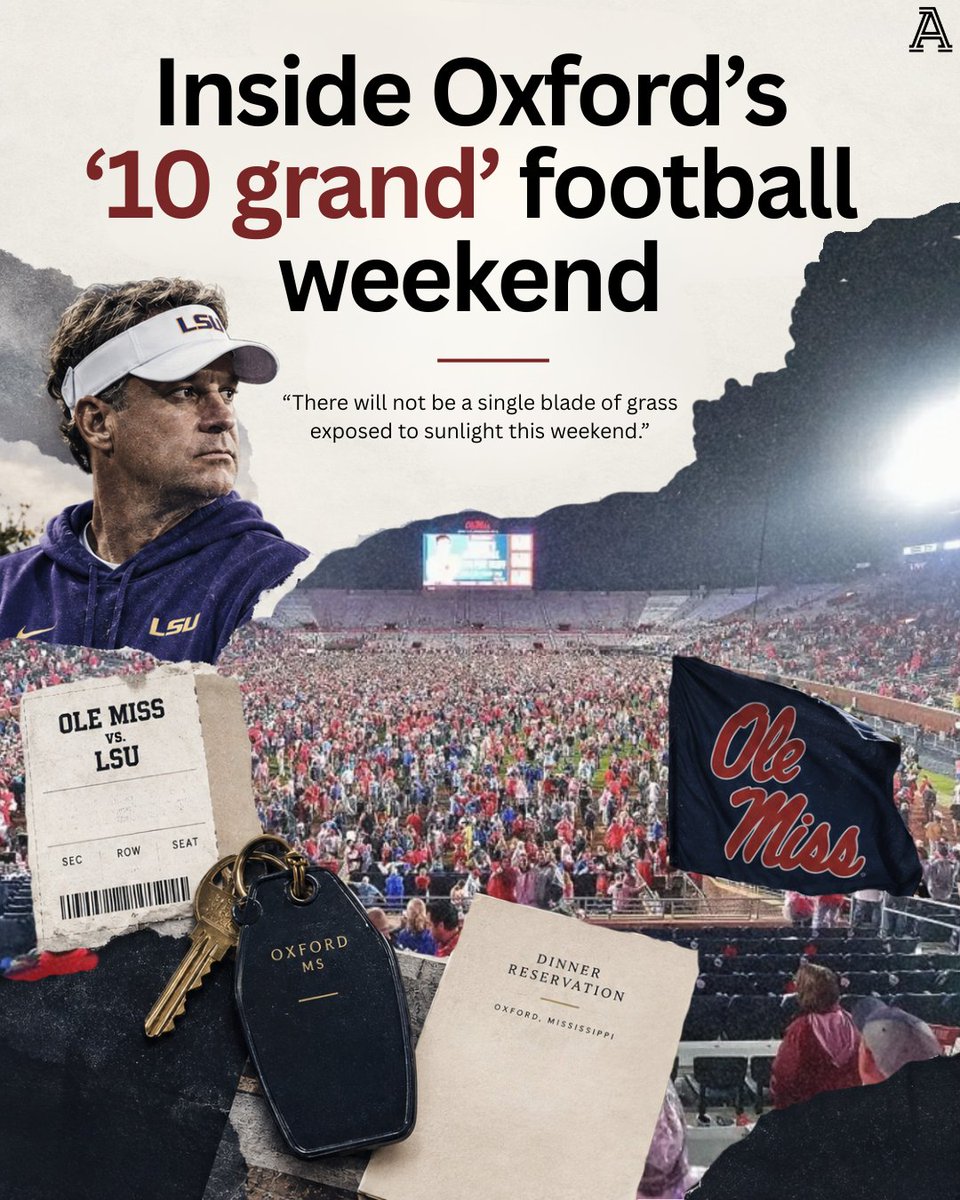 IraGorawara's tweet photo. What does Lane Kiffin’s return weekend in Oxford cost?

Tickets near $700. Hotels hit $3,500 a night. One house rented for $25,000. Skipping the dinner line can be $3,000 before food.

I talked to fans, hotels, restaurants, ticket sellers and officials for answers.

Free🔗 below. https://t.co/SfAvkHCb3C