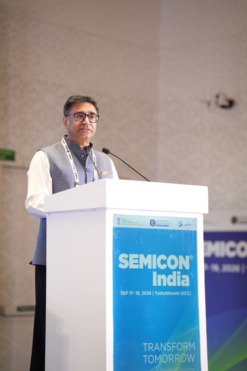 VikramMisri's tweet photo. Spoke at Semicon India 2026 today about India’s embrace of global partnerships in the semiconductor and high technology domain in alignment with its pursuit of Atmanirbharta.
@GoI_MeitY https://t.co/6ste5Z2JKe