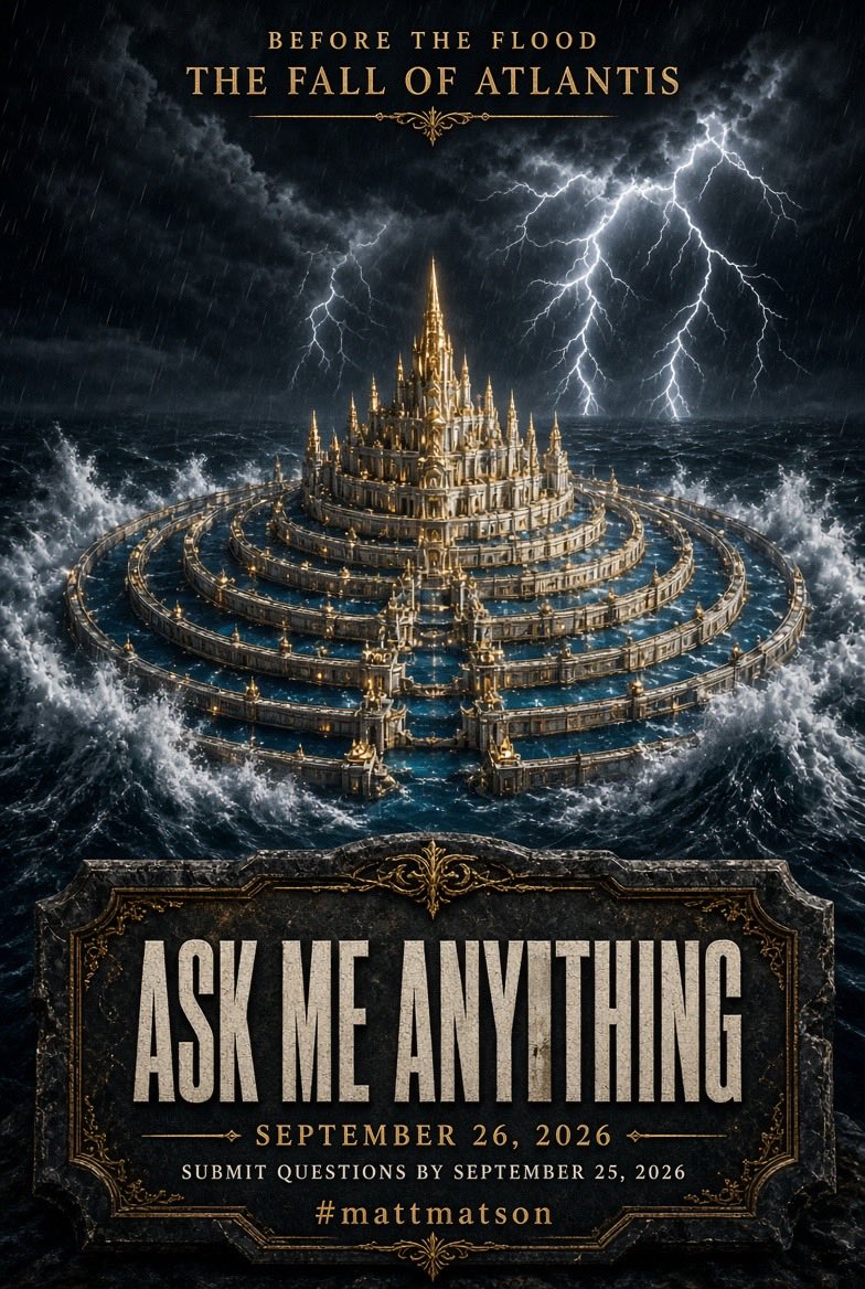 mattmatson's tweet photo. Ask me anything for the 9/26/2026 episode of the Before the Flood podcast. Reply or DM #mattmatson https://t.co/IsKYPSnd8N