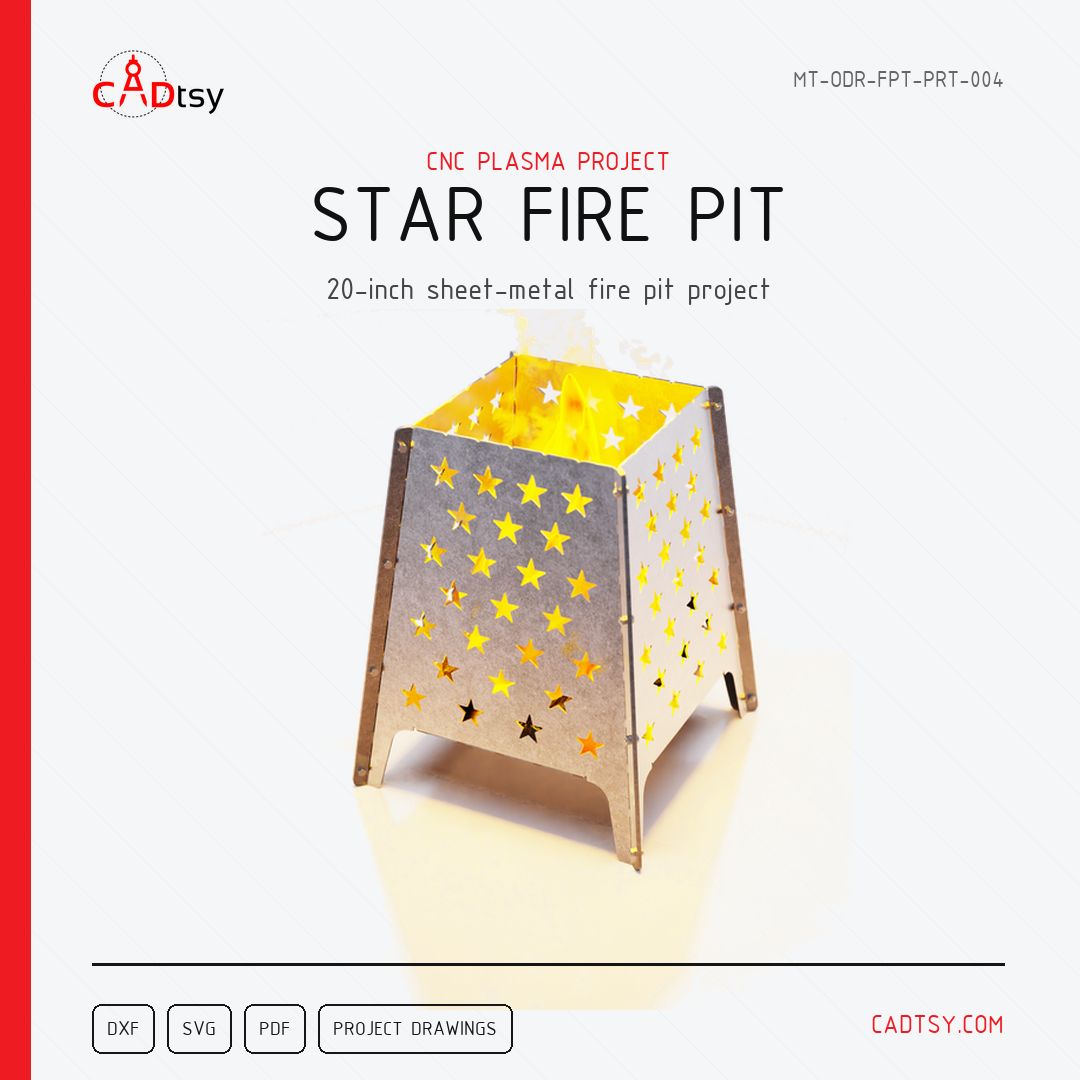 CADtsy's tweet photo. 20-inch star-pattern fire pit files in DXF, SVG, PDF, and project drawings for CNC metal cutting. https://t.co/LdXxXqd1FK