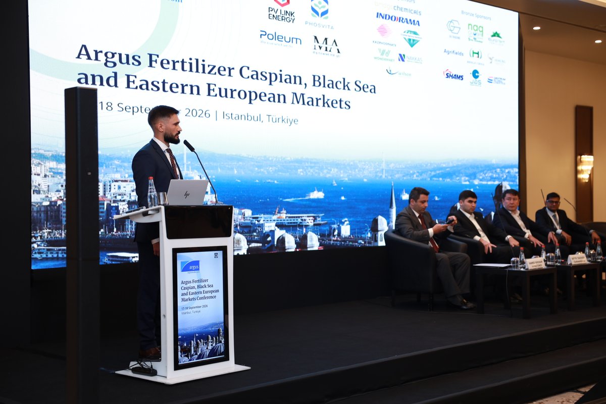 ArgusMedia's tweet photo. Conference | 💡 Sharing insights from the #ArgusFertilizerCaspian, Black Sea and Eastern European Markets
Nikita Danilin, Senior Manager, Analytics & Consulting at Argus, today delivered a presentation on the fertilizer supply and demand in Central Asia.
#ArgusConference https://t.co/InCCitbP8Z