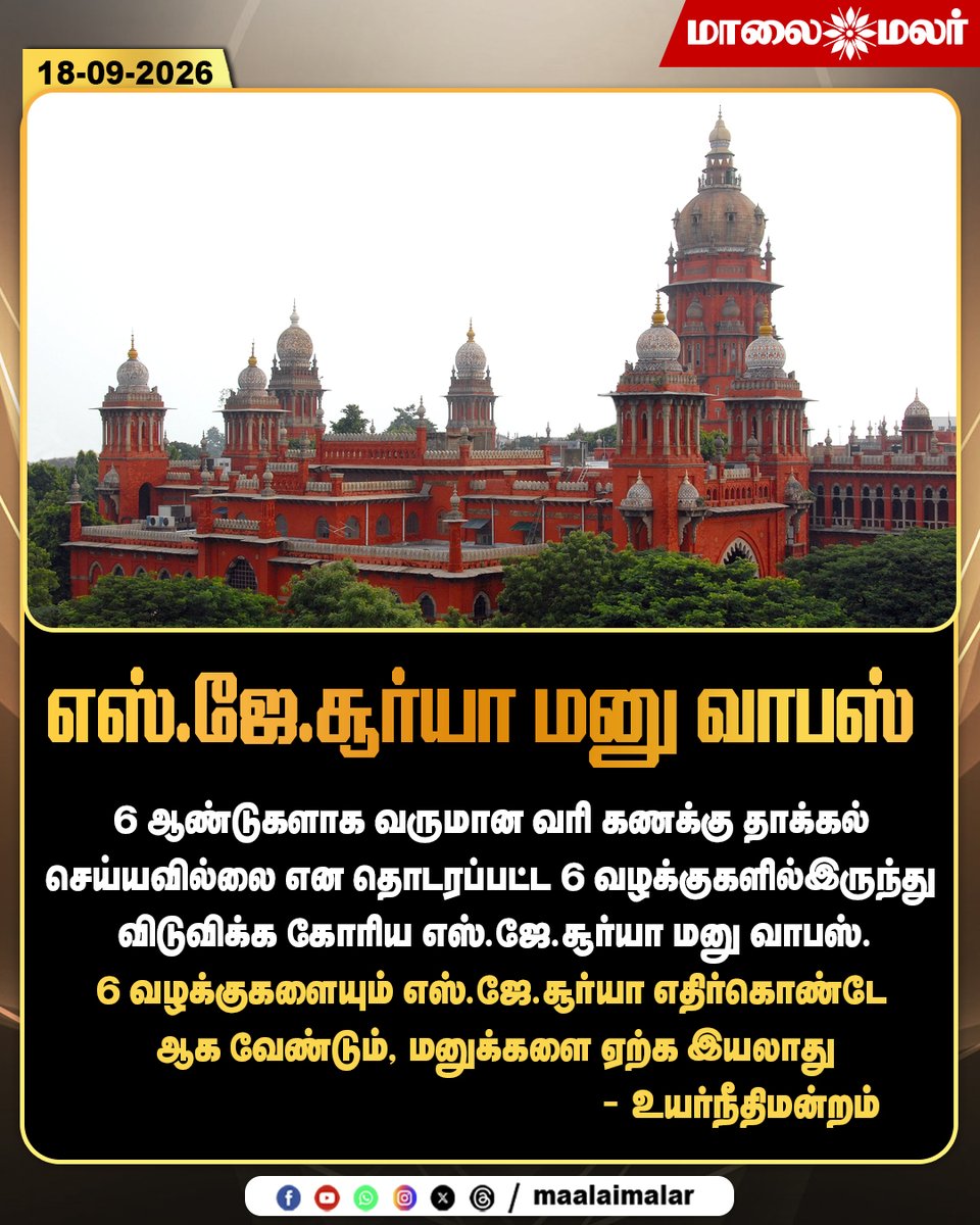 maalaimalar's tweet photo. எஸ்.ஜே.சூர்யா மனு வாபஸ்!
#SJSuryah #IncomeTaxCase #MadrasHighCourt #CourtCase #TamilCinema #Kollywood #Maalaimalar https://t.co/UKwlTWSPxD